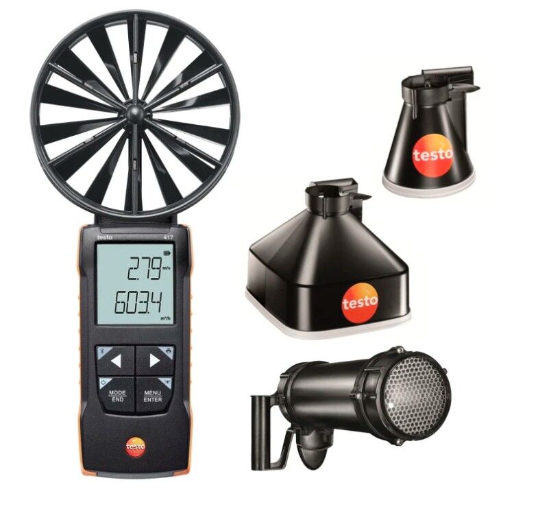 testo 417 Set 2 | Pervane anemometre, ölçüm hunileri ve akış doğrultucu