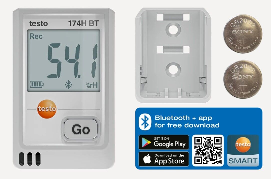 testo 174H BT Bluetooth ve mobil aplikasyon özellikli mini sıcaklık ve bağıl nem kaydedici